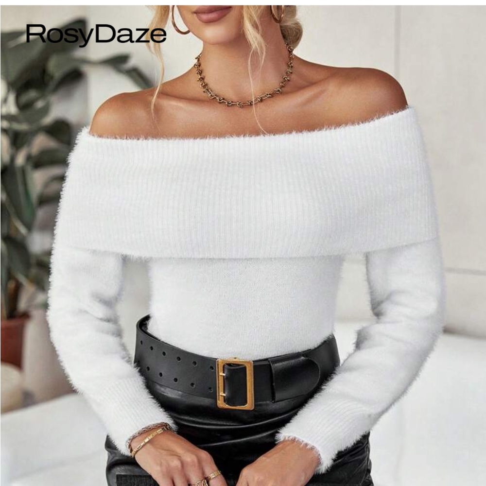 White off the shoulder sweater